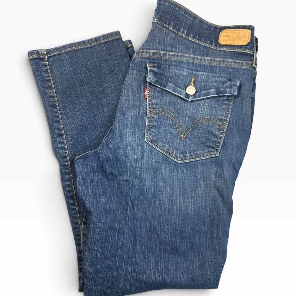 Levis Mid Rise Ankle Skinny Jeans Womens 14 Medium Wash Flap Pocket Stretch Deni